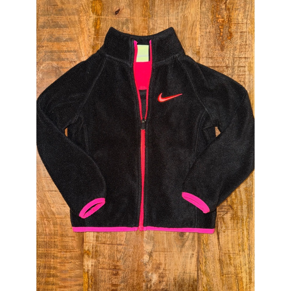 Nike Kids Black Hot Pink Full Zip Fleece Jacket Size 4 XS 3-4Y